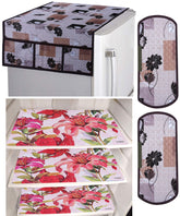 Kuber Industries Flower Design 3 Pieces PVC Fridge Mats, Flower Design 2 Piece Handle Cover and 1 Piece Fridge Top Cover (Brown) - CTKTC039849